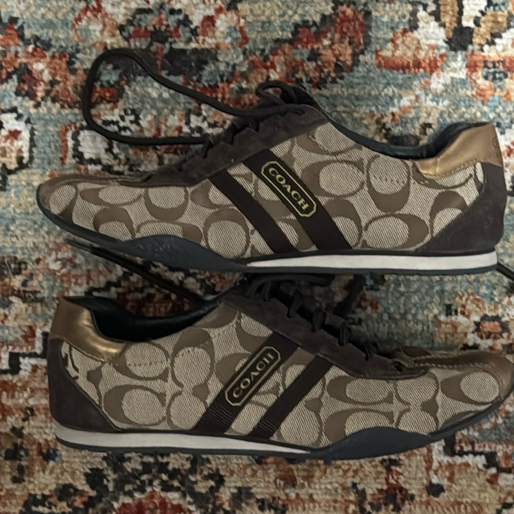 Coach Signature Brown and Gold Lace-Up Sneakers Kate size 7